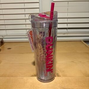 Dunkin' Donuts 2025 24oz Insulated Tumbler Acrylic Pink NWT with Straw